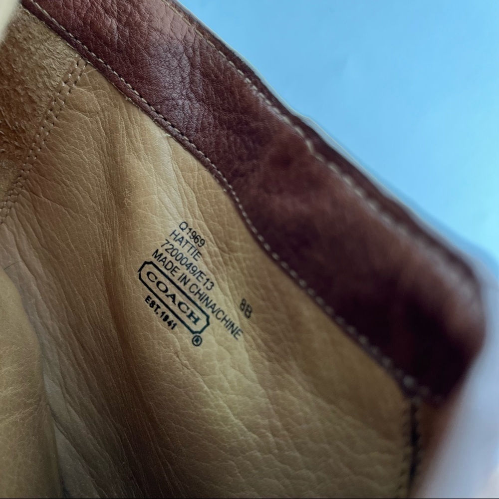 COACH Hattie Camel Brown Gold Leather Stacked Heel Ankle Classy Booties Boots - Picture 10 of 12